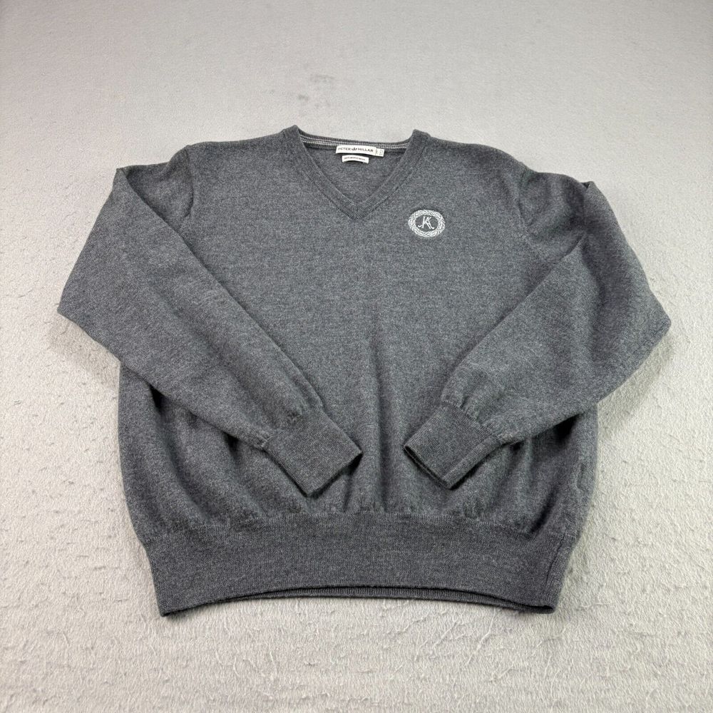 Peter Millar Merino Wool Sweater Mens Large Gray V-Neck Golf Pullover Slim‎ Fit